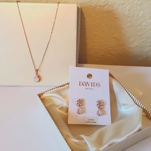 David's Bridal Necklace and earrings in rose gold